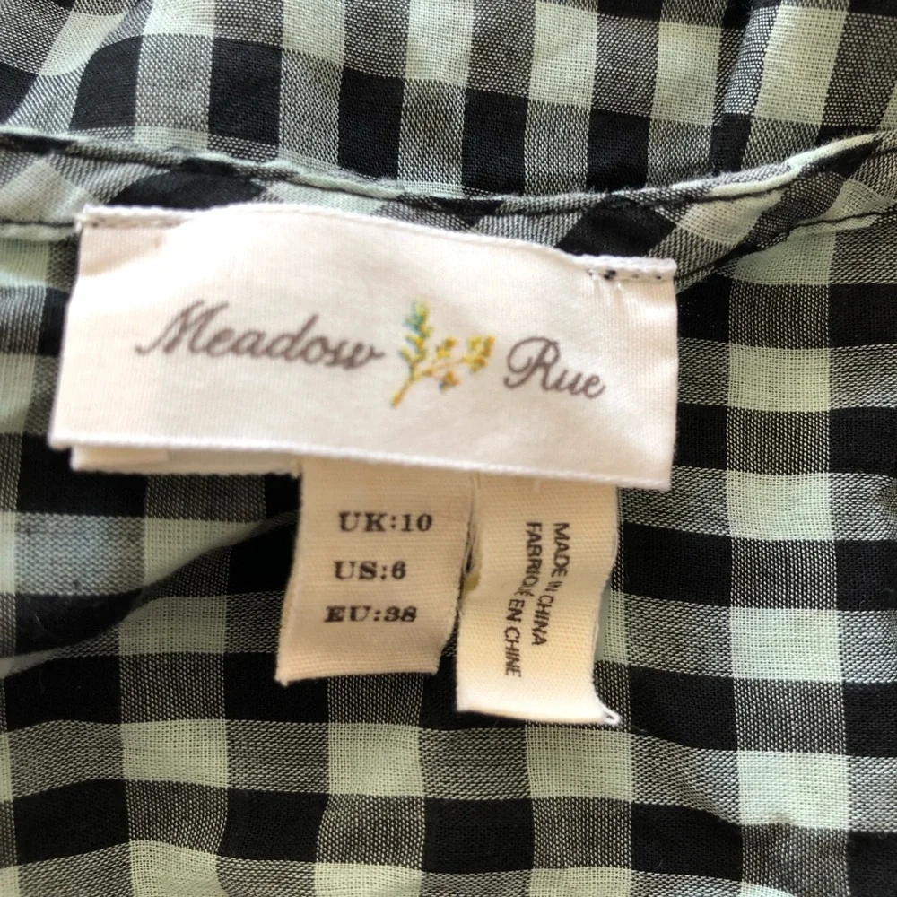 Anthropologie‎ Meadow Rue Gingham Pintuck Top Sz 6